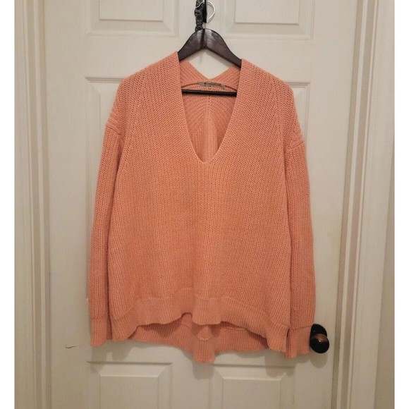 T ALEXANDER WANG Women's Chainette Ribbed Knit Oversized Sweater CORAL PINK Sz L - Picture 1 of 9